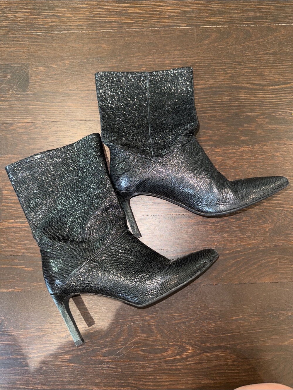 All Saints Black Sparkle Pointed-Toe Stiletto Ankle Boots